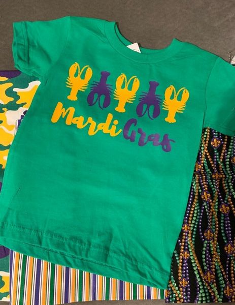 BT0501 baby boy clothes crayfish toddler Mardi Gras clothes green tshirt baby Mardi Gras top
