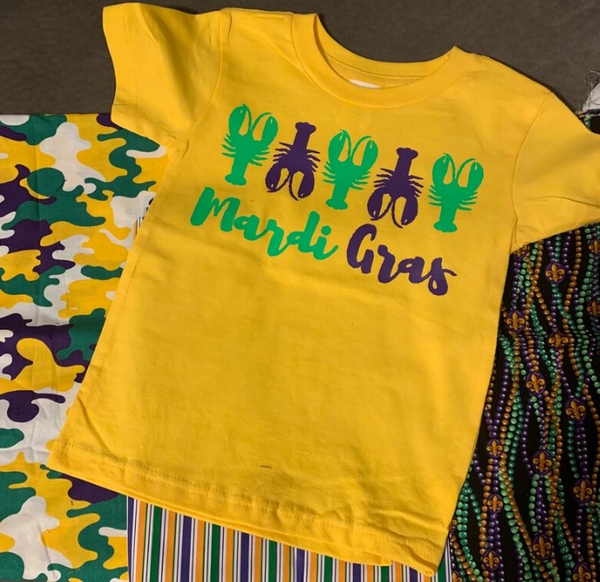 BT0502 baby boy clothes crawfish Mardi Gras yellow tshirt boy Mardi Gras clothes 1