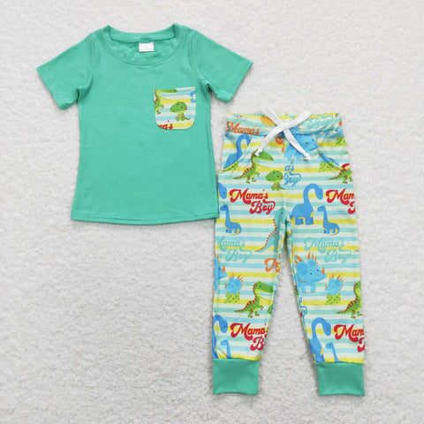 BSPO0204 baby boy clothes mama's boy outfit green toddler dinosaur outfit baby fall spring outfits