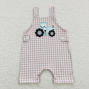 SR0631  baby boy clothes tractor embroidery boy summer romper boy summer clothes