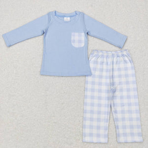 BLP0407 toddler boy clothes blue plaid boy winter outfit