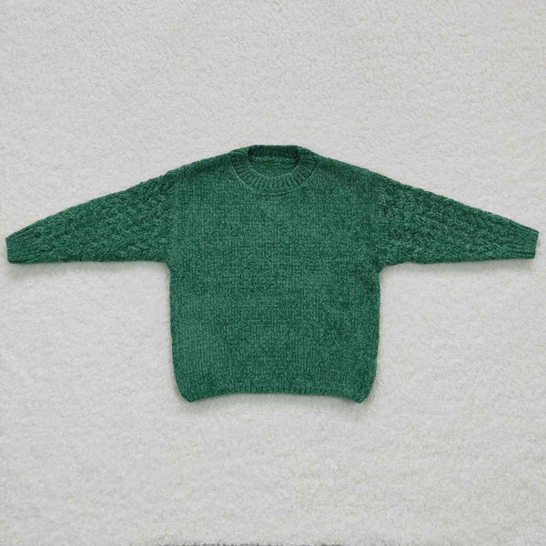 GT0217 toddler girl clothes green knit sweater top