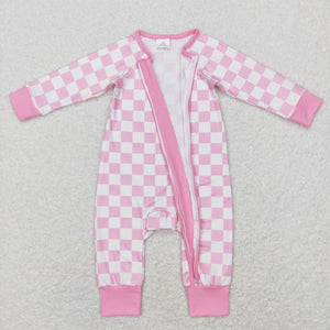 LR0810 baby girl clothes pink plaid girl winter romper
