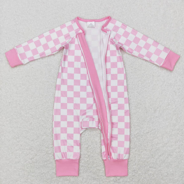 LR0810 baby girl clothes pink plaid girl winter romper
