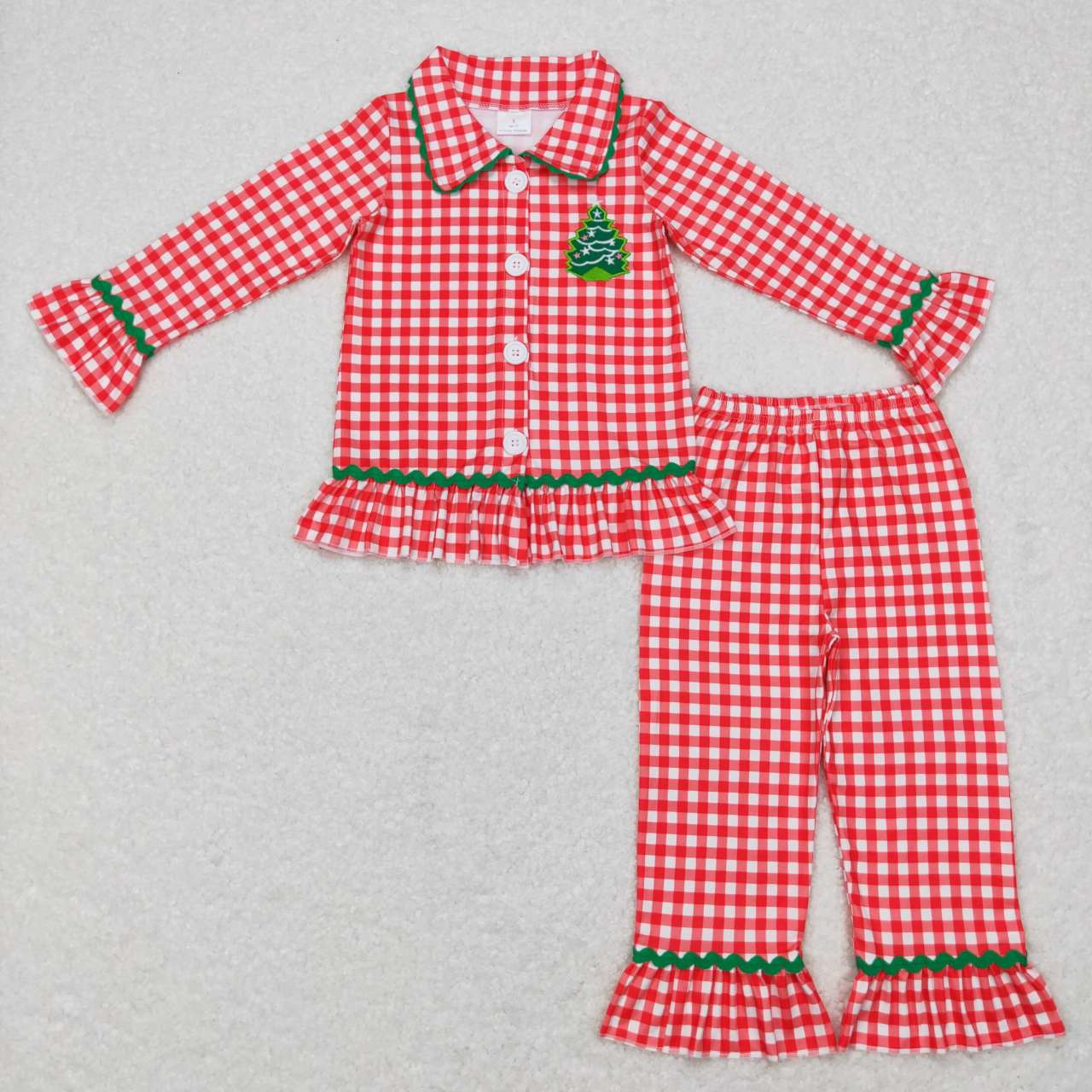 GLP0854 toddler girl clothes christmas tree embroidery girl christmas pajamas set