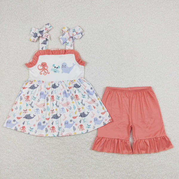 GSSO0729 baby girl clothes sea animal toddler girl summer outfits (print pattern)