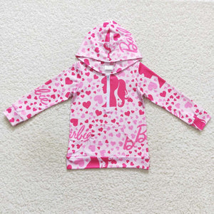 GT0289 baby girl clothes hot pink girl winter hoodies top