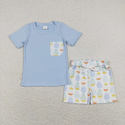 BSSO0525 baby boy clothes blue easter eggs boy easter summer outfits