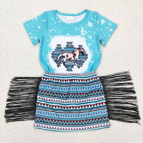 GSD0607 baby girl clothes horse tassels summer outfits toddler skirt set western clothes