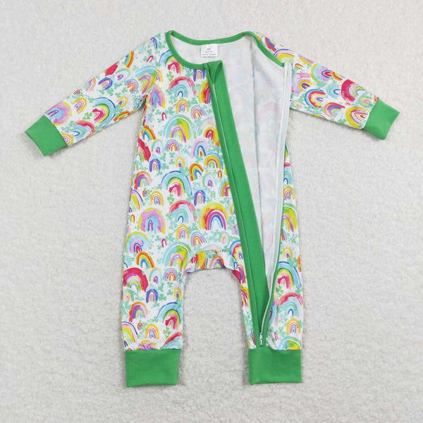 LR0883 baby girl clothes rainbow St. Patrick day zipper romper winter romper