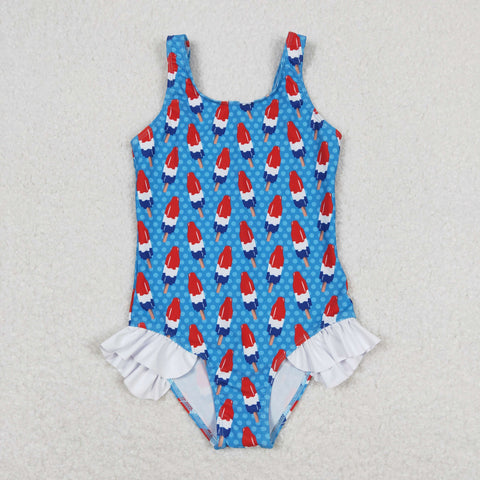 S0217 baby girl clothes ice cream 4th of July patriotic summer swimsuit 1