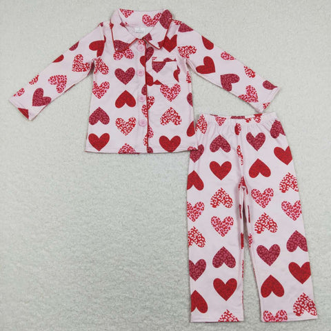 GLP1136  baby girl clothes  heart girl valentines day pajamas set toddler valentines day clothes