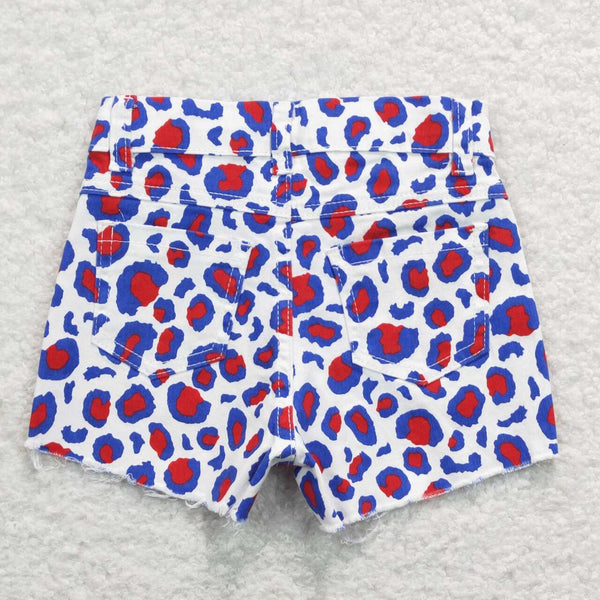SS0167 baby girl clothes 4th of July patriotic summer shorts leopard denim shorts