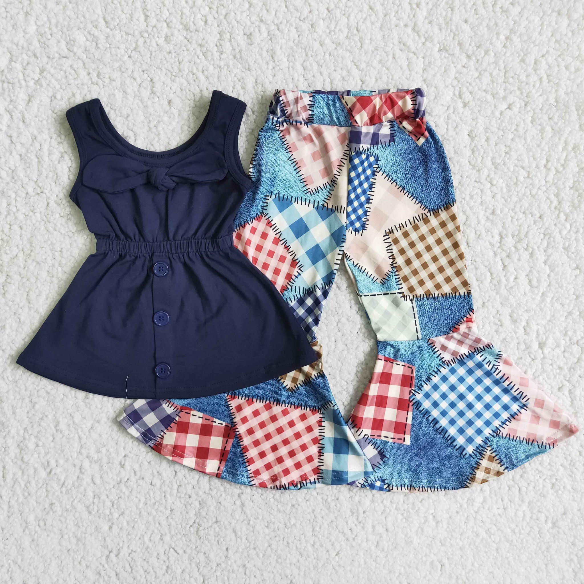D9-30 baby girl clothes navy bow sleeveless girl fall spring set-promotion 2024.1.20