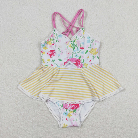 S0250 baby girl clothes pink floral girl summer swimsuit beath wear