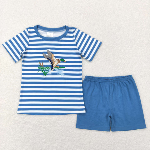 BSSO0308 baby boy clothes mallard duck embroidery boy summer shorts set