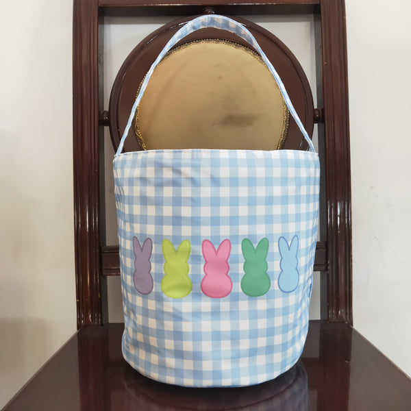 BA0161 bunny bag blue plaid easter bag basket