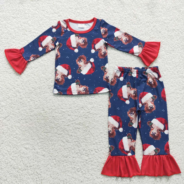 GLP0698 toddler girl clothes girl cow christmas pajamas set
