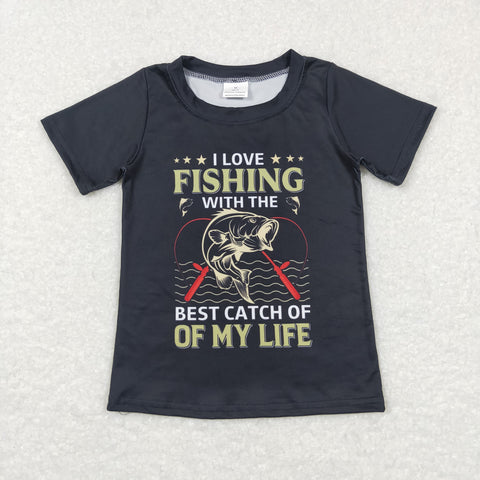 BT0414 toddler clothes black fishing baby summer tshirt