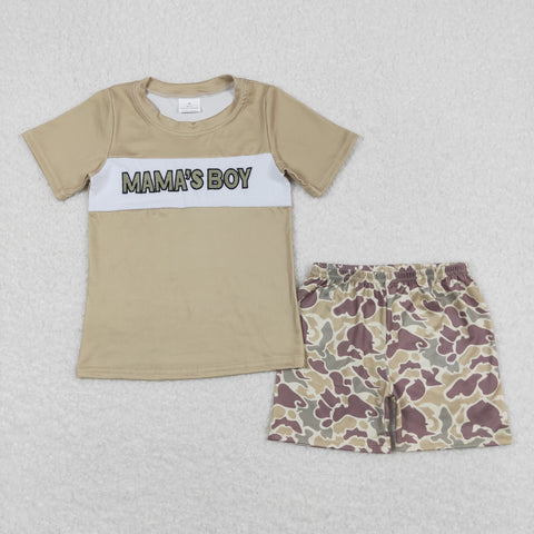 BSSO0567 RTS baby boy clothes embroidery mama’s boy camo boy summer outfit