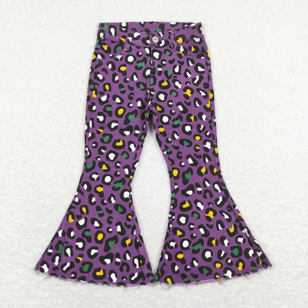 P0313 kids clothes girls girl Mardi Gras clothes purple bell bottom jeans flare pant