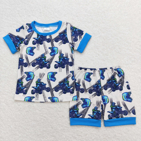 BSSO0775 RTS baby boy clothes motorcyclist toddler boy summer outfits summer pajamas set