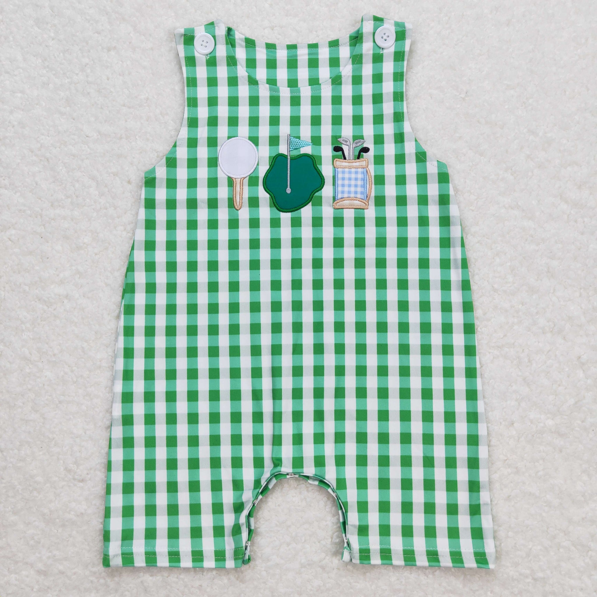 SR0796 RTS baby boy clothes embroidery green golf summer romper