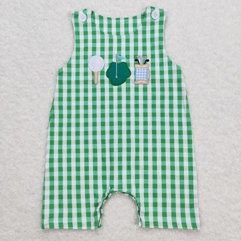 SR0796 RTS baby boy clothes embroidery green golf summer romper
