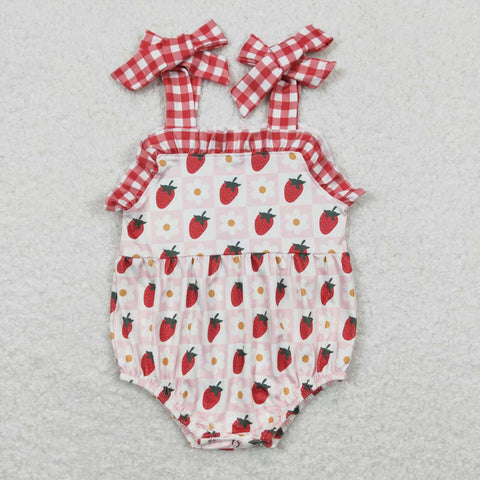 SR0978 baby girl clothes strawberry flower plaid girl summer romper newborn summer bubble