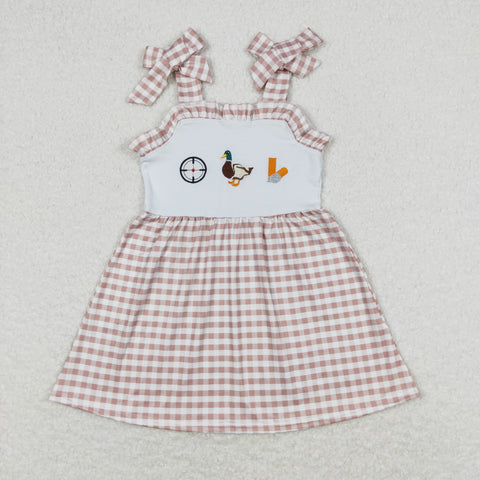 GSD0817 RTS baby girl clothes embroidery duck hunting girl summer dress toddler summer clothes