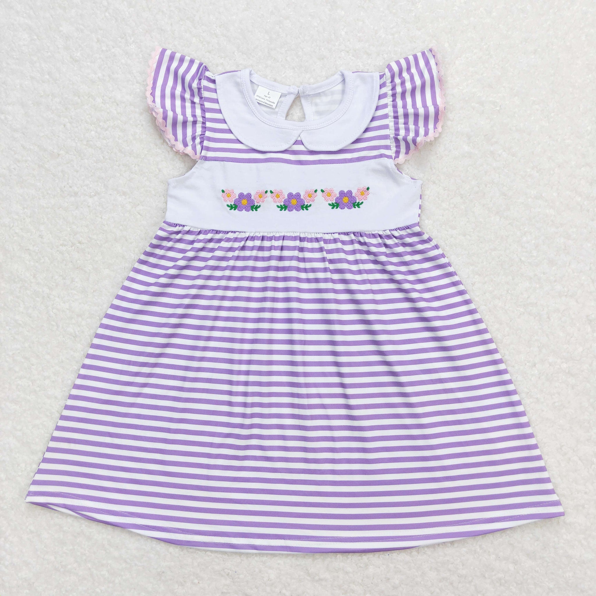 GSD0836 RTS baby girl clothes purple flowers embroidery girl summer dress