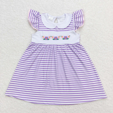 GSD0836 RTS baby girl clothes purple flowers embroidery girl summer dress