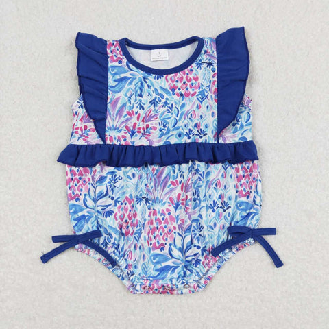SR1033 RTS baby girl clothes blue flower toddler girl summer bubble