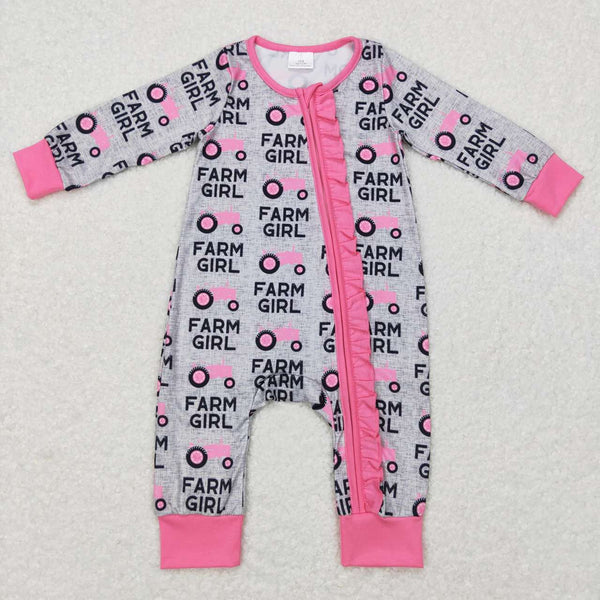 LR0687 baby girl clothes farm girl pink tractor winter romper