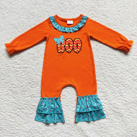 LR0619 baby girl clothes boo embroidery girl halloween romper