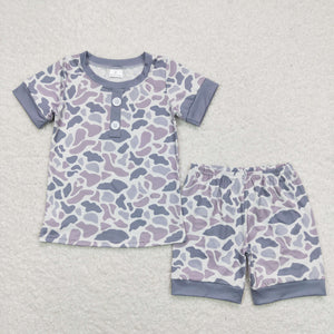 BSSO0605 3-6M to 7-8T baby boy clothes gray camo camouflage toddler boy summer outfit summer pajamas set