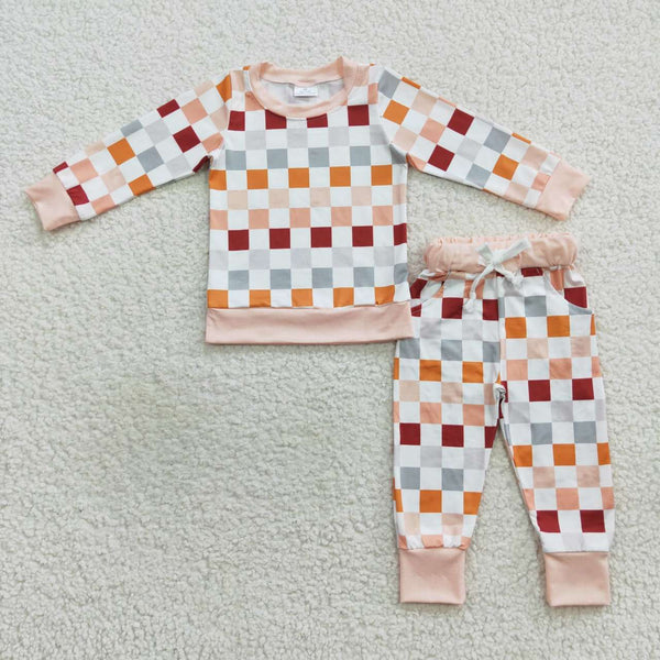BLP0306 toddler boy clothes plaid boy winter pajamas set