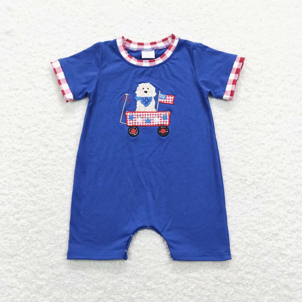 SR0749 baby boy clothes dog embroidery 4th of July patriotic clothes dog short sleeve romper