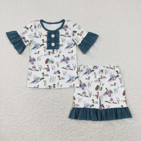 GSSO0548 baby girl clothes mallard duck girl summer outfits toddler summer shorts set