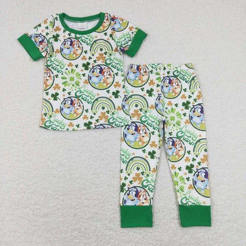 BSPO0251 baby boy clothes cartoon lucky charm St. Patrick's Day spring pajamas set