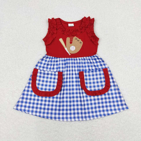 GSD0566 RTS kids clothes girls embroidery baseball girl summer dress