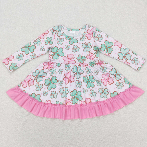 GLD0503 baby girl clothes girl four leaf clover baby st. patrick dress