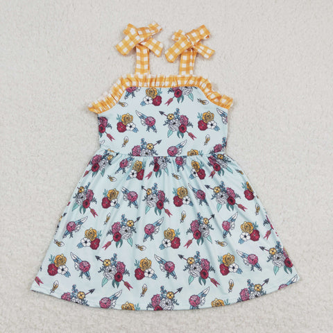 GSD0824 baby girl clothes flower yellow girl summer dress