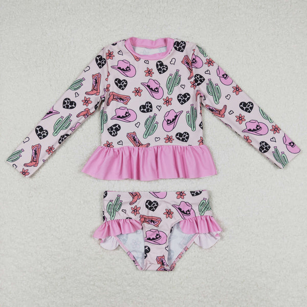 S0262 RTS baby girl clothes cowgirl pink girl summer swimsuit western clothes