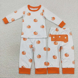 BLP0297 toddler boy clothes pumpkin orange boy halloween pajamas set
