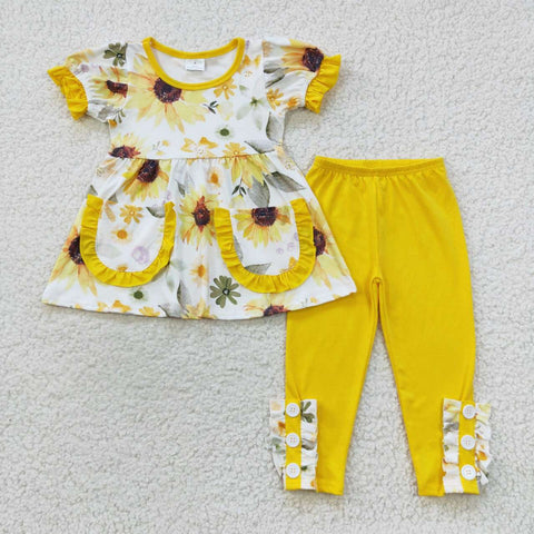 GSPO0755 toddler girl clothes sunflower yellow girl fall spring outfit