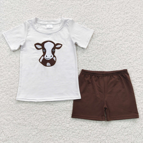 BSSO0218 baby boy clothes cow embroidery farm shorts set summer outfit