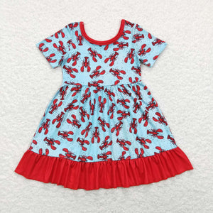 GSD0486 RTS baby girl clothes crawfish clothes girl summer dress toddler crawfish dresses