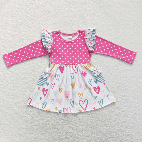 GLD0489 baby girl clothes  heart girl valentines day dress toddler valentines day clothes
