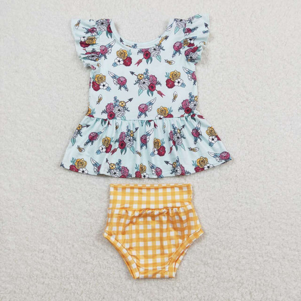 GBO0281 baby girl clothes flower yellow girl summer bummies sets